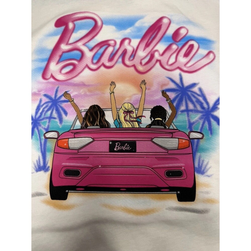 Barbie Girls Ivory Graphic Print Logo Crew Neck Cotton Tee Short Sleeve XL 14